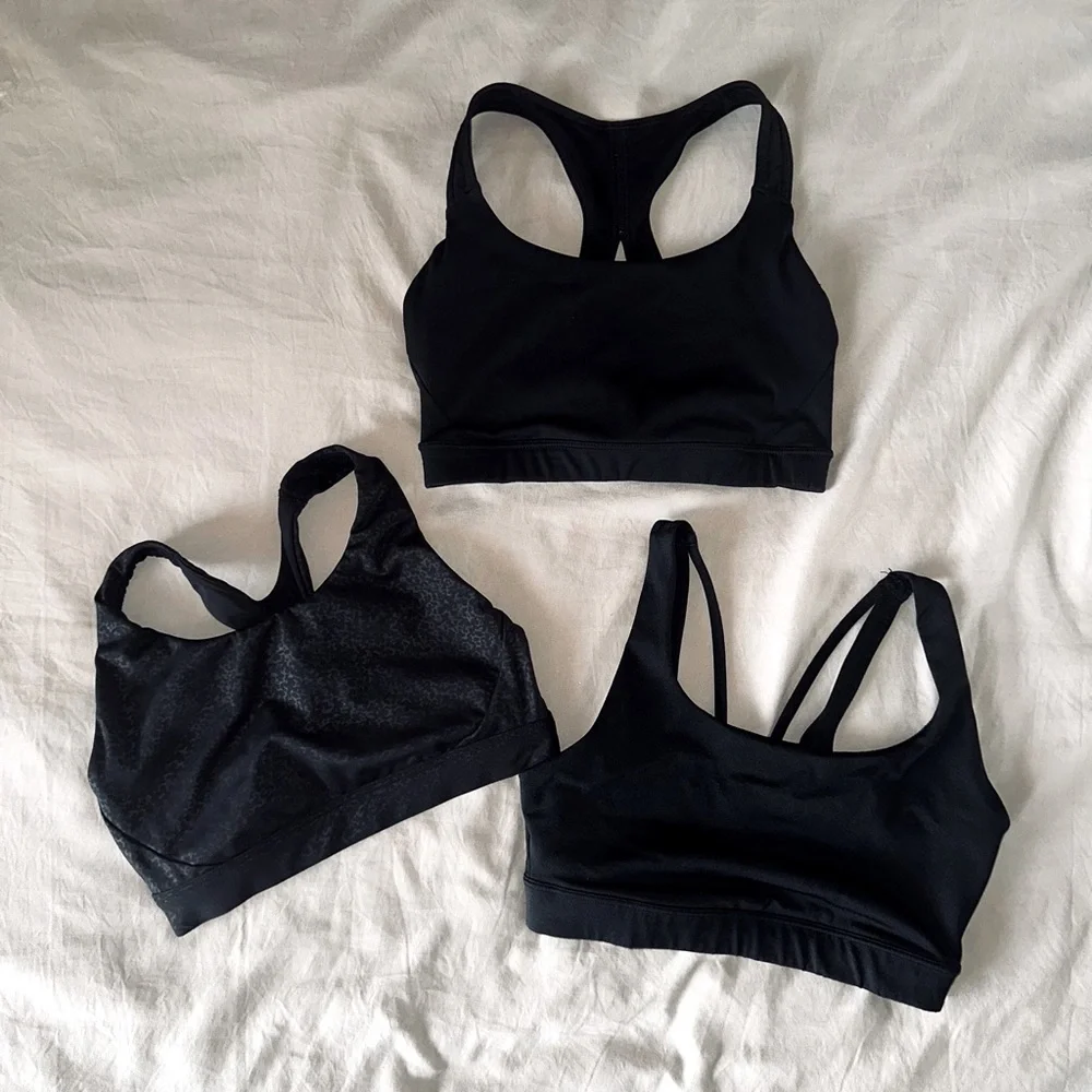 3 Athleta Neutral Sports Bras XS Athletic Bundle Black Bra Top Set